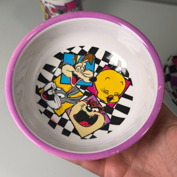 Vintage Looney Tunes 1994 Zak Designs Plates Bowls Cups Tweety Taz Daffy Bugs - Picture 8 of 16